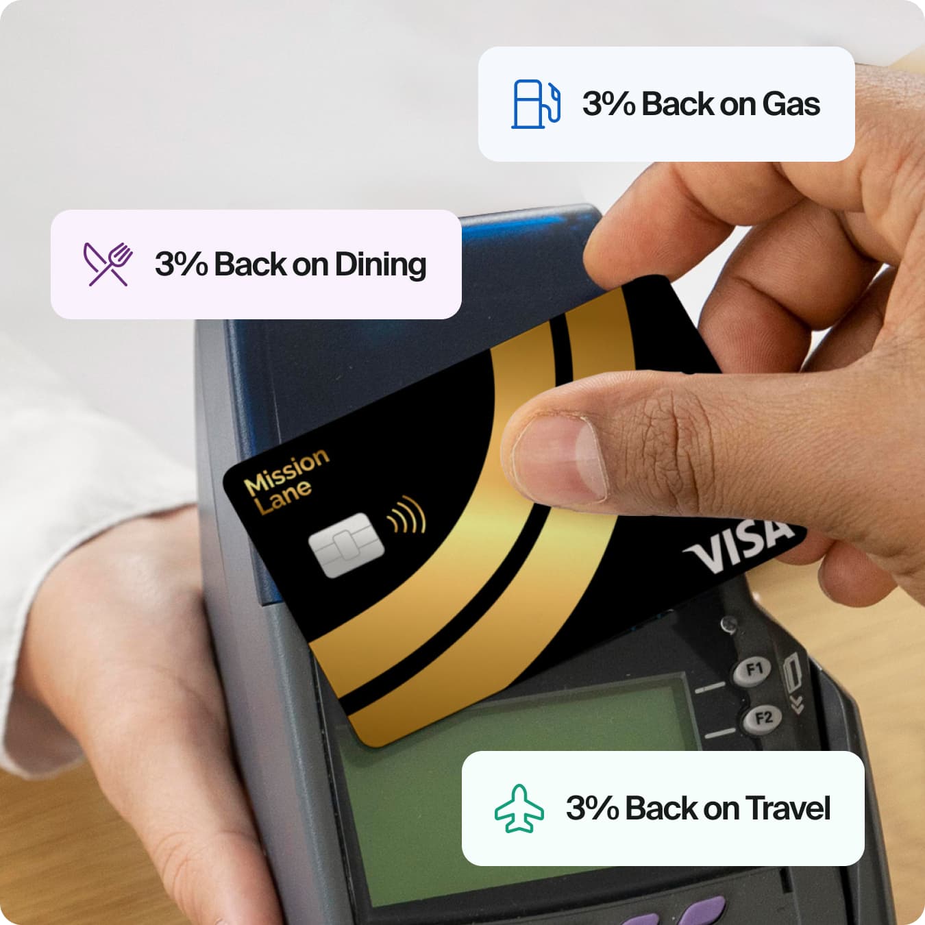 Tapping Mission Lane Gold Line Visa credit card